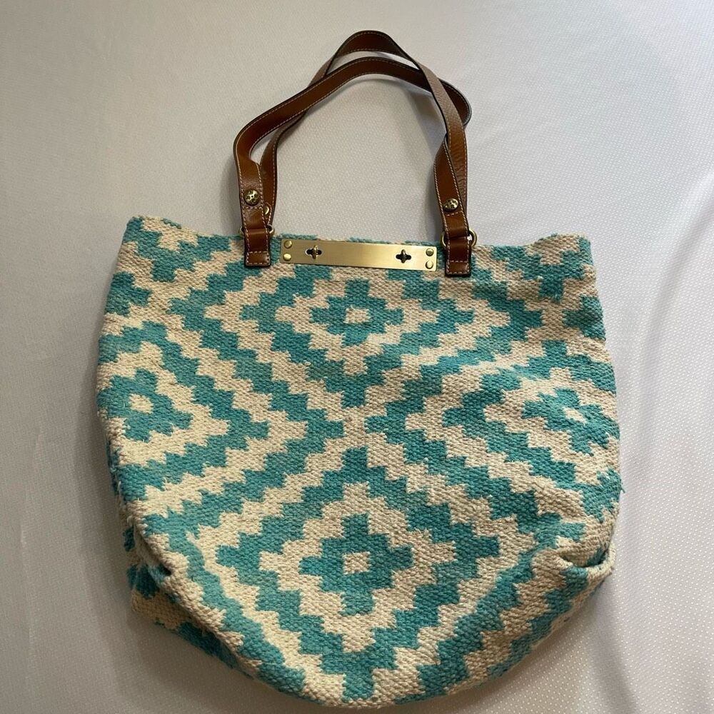 Patricia Nash Chennai Hand Loomed Blue White Large Tote Purse Handbag